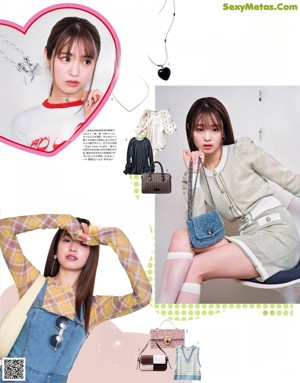 A magazine spread with a woman wearing a pair of shoes.