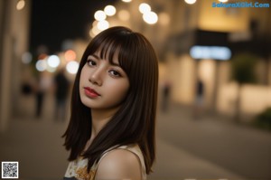 A woman with long brown hair is looking up at the sky.