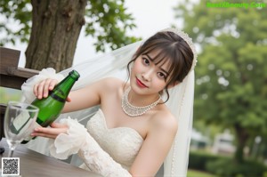 A woman in a wedding dress with a veil.