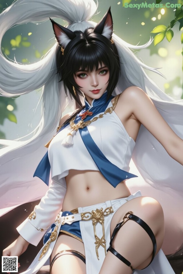 Hentai - Exotic Allure of the Untamed Lands Set.1 20250124 Part 5 No.972e89 A woman in a white and blue outfit with a cat ears on her head.
