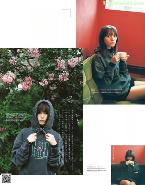 A magazine spread with a woman holding an umbrella.