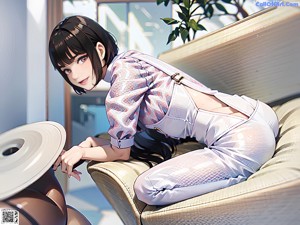 A woman sitting on top of a wooden bench.
