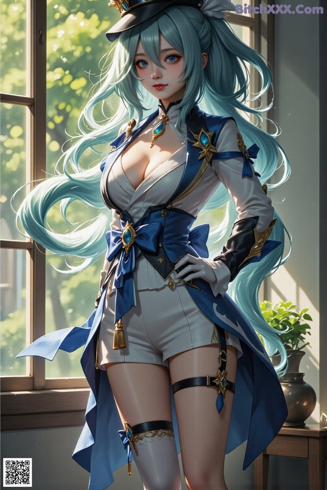Hentai - Luminous Charm of the Aquatic Enchantress Set.2 20250126 Part 9 No.20dac4 A woman with long blue hair standing in front of a window.
