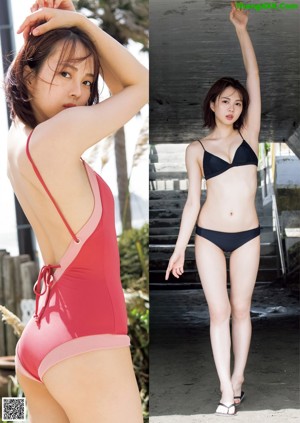 A woman in a white bra and panties posing for a magazine.