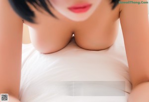 A naked woman is covered in foam in a bathroom.
