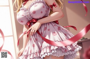 a woman in a red and white dress posing for a picture