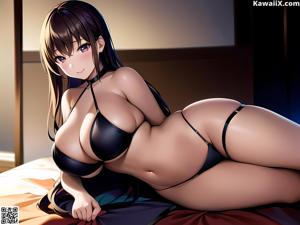 A woman in lingerie sitting on top of a kitchen counter.