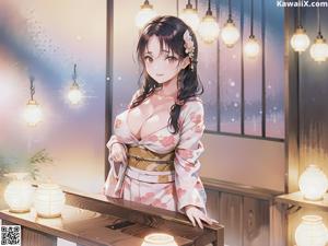 A woman in a purple kimono holding a sword.