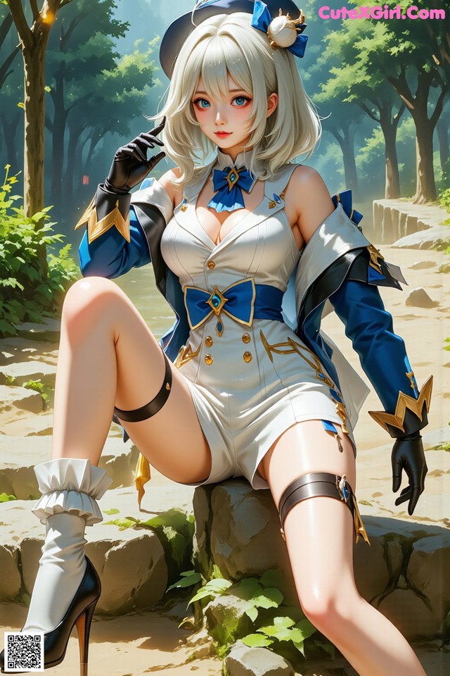 Hentai - Luminous Charm of the Aquatic Enchantress Set.1 20250125 Part 6 No.e24633 A woman in a blue and white outfit sitting on a rock.